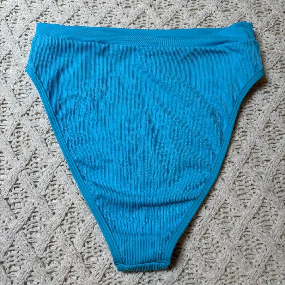 NWT L*Space French‎ Bottom Bitsy Bikini – Aqua Ribbed High Cut Swim Bottom M